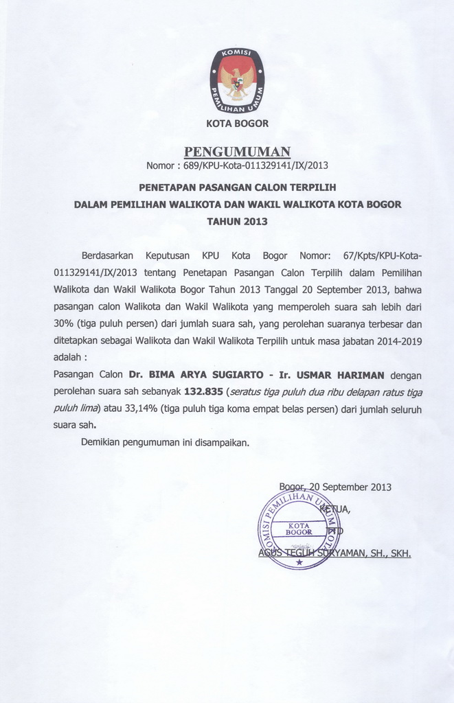 Penetapan Pasangan Calon Terpilih