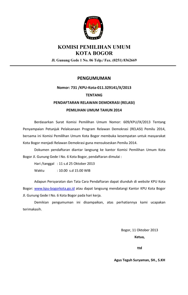PENDAFTARAN RELAWAN DEMOKRASI (RELASI) PEMILIHAN UMUM TAHUN 2014
