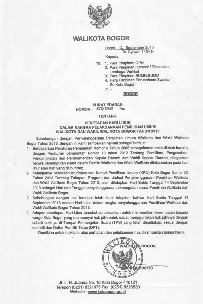Surat Edaran Walikota Bogor